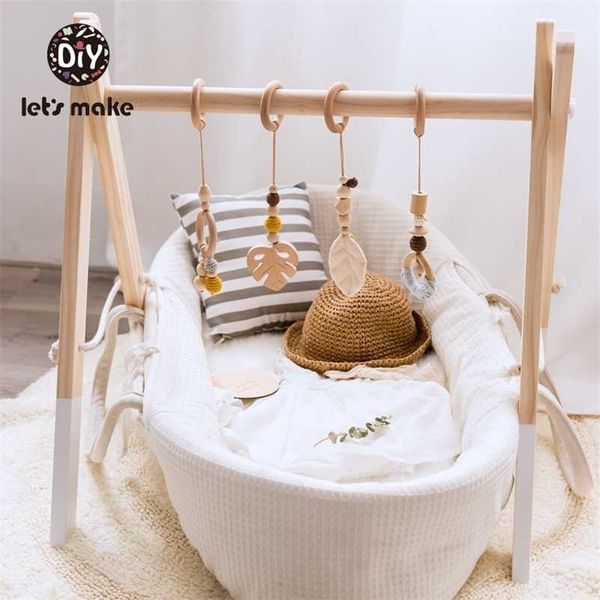 Nordic Style Baby Gym Kindergarten Holz Babyspielzeug Spielen Sensorisch BPA Frei Organisches Material Holzrahmen Säuglingszimmer Babyspielzeug Rasseln 211021