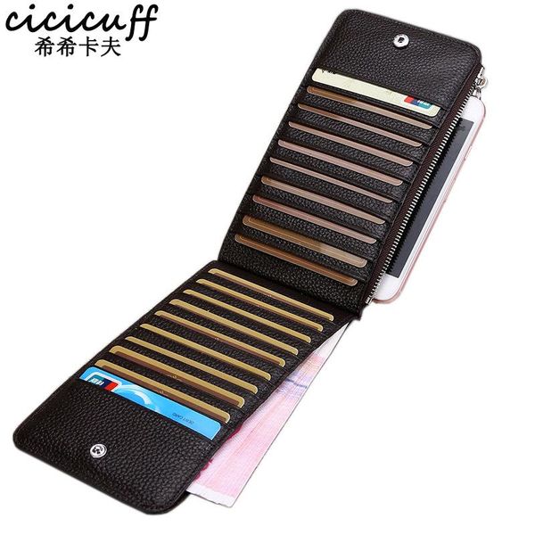 

card holders cicicuff business holder genuine leather long bag multi-functional mobile phone pouch wallet for men and women, Brown;gray