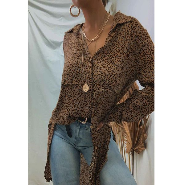 

2021 new cotton long sleeve leopard print blouse turn down collar lady office shirt tunic casual loose blusas yo83, Black;gray