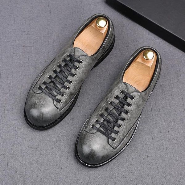 

dress shoes 2021 british retro men's tide patchwork lace up flat formal wedding evening oxfords sapato social masculino, Black
