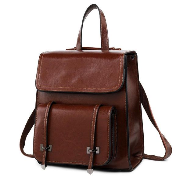 

outdoor bags cowhide backpack women's bag fashion genuine leather splicing backbag