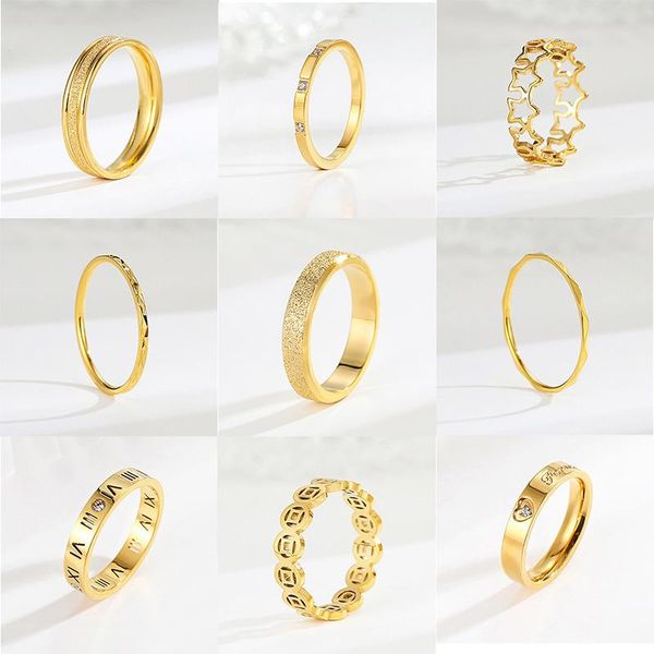 

wedding rings titanium steel jewelry elegant temperament of hollow out lucky roman numerals gold ip plating ring for women gift, Slivery;golden