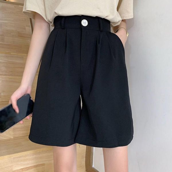 

casual shorts women's korean version all-match high waist was thin button waist loose five points trouser shorts, White;black
