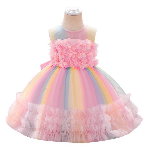 

rainbow girls dresses baby dress wedding princess children wear lace kids clothes pettiskirt party flower formal b9014, Red;yellow