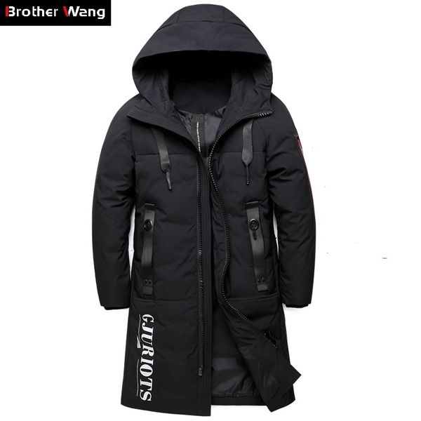 

winter men's long white duck down jacket thick warm hooded fashion casual jackets and coats male brand clothing red black 210222