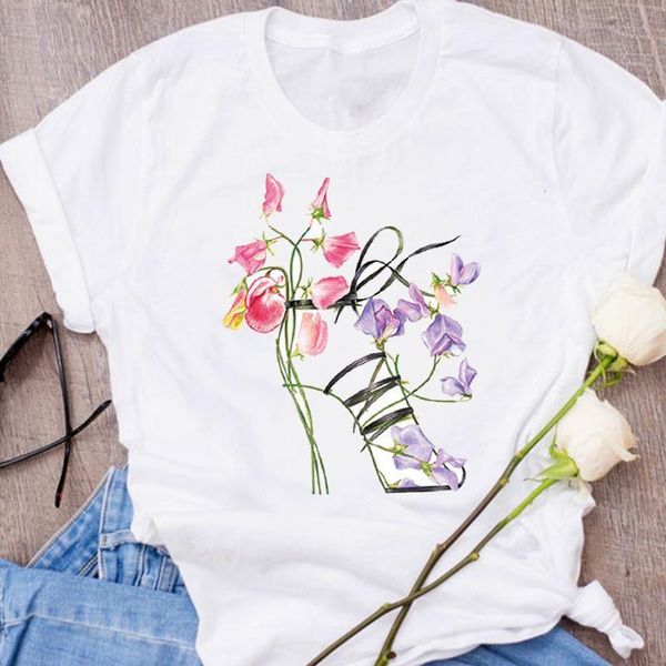 

women graphic summer autumn fashion ladies floral flower printed lady clothing female tees print t shirt womens t-shirt, White