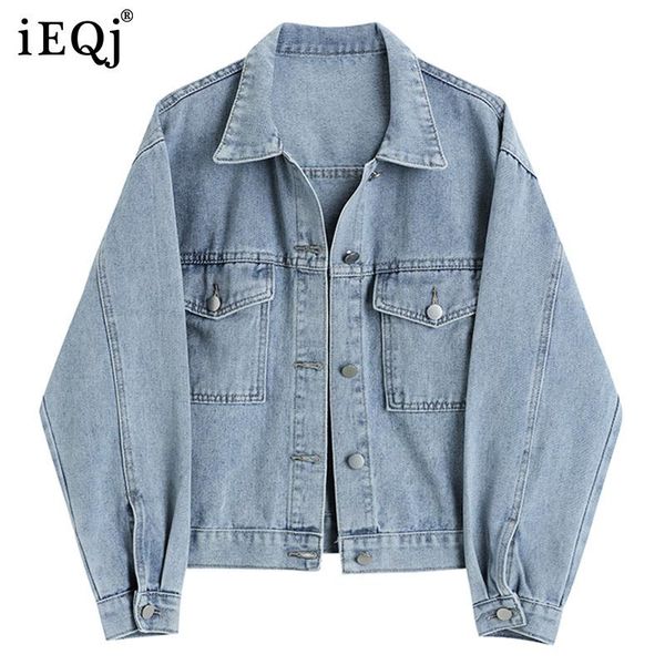 

women's jackets ieqj blue casual all-match loose retro distressed denim jacket lapel women coat fashion tide spring autumn 2021 3f1850, Black;brown