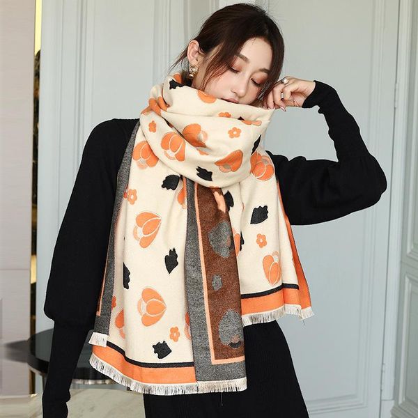 

scarves autumn winter print oversize women scarf double-sided warm thick shawl female cashmere pashmina bufanda mujer, Blue;gray