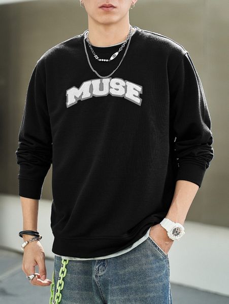 

men letter patched detail sweatshirt o9zy#, Black