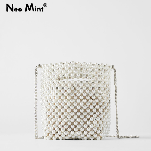 

evening bags luxury handmade pearl ladies beaded box bucket bag women elegant party shoulder cross body for summer handbags
