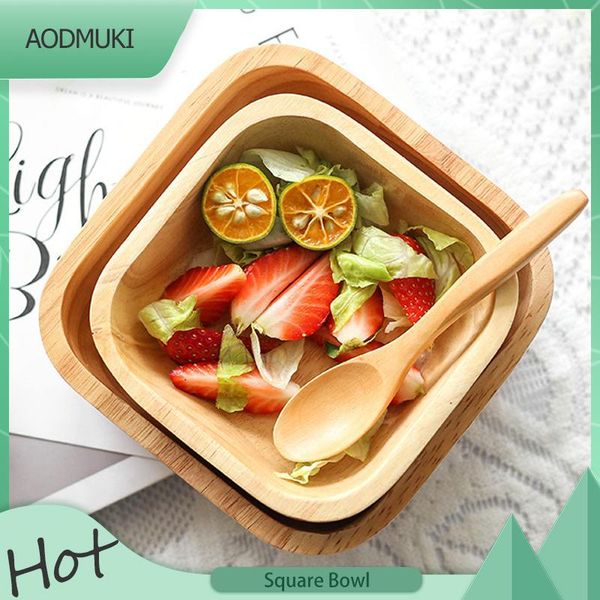 

dishes & plates minimalism japanese-style home square log-wooden creative fruit salad bowl large tableware dinnerware plate cutlery for kitc