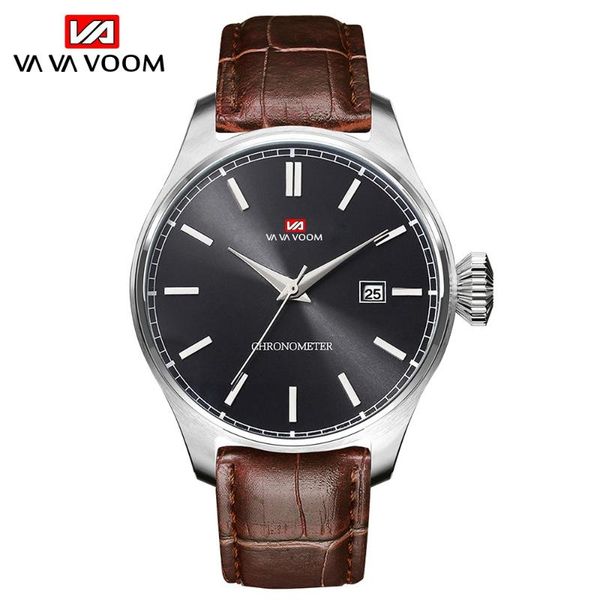 

wristwatches vava voom mens watches sports waterproof 30m genuine leather japanese movement quartz watch relogio masculino, Slivery;brown