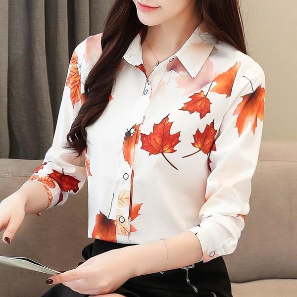 

korean women shirts chiffon women blouses office lady long sleeve shirts woman print shirt plus size blusas femininas elegante, White