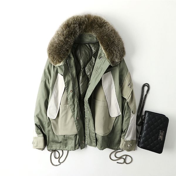 

2021 women thick midi length jacket parka real fur collar warm white down winter clothes inside women's coat 9bde, White;black