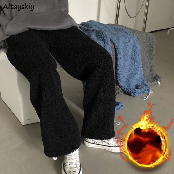 

women's pants & capris winter women lambswool straight warm elastic waist loose plus velvet comfort streetwear ulzzang versatile trou, Black;white