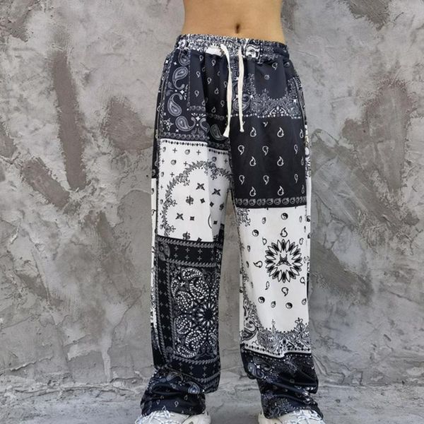 

loose wide leg printed sports pants sweatpants fashion men hip hop drawstring casual pants men joggers sweatpants track, Black