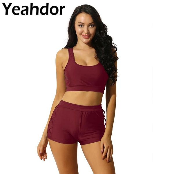 

one-piece suits women summer two pieces swimwear bathing suit sporty bikini swim and boyshorts bottoms swimsuit beachwear swimming outf