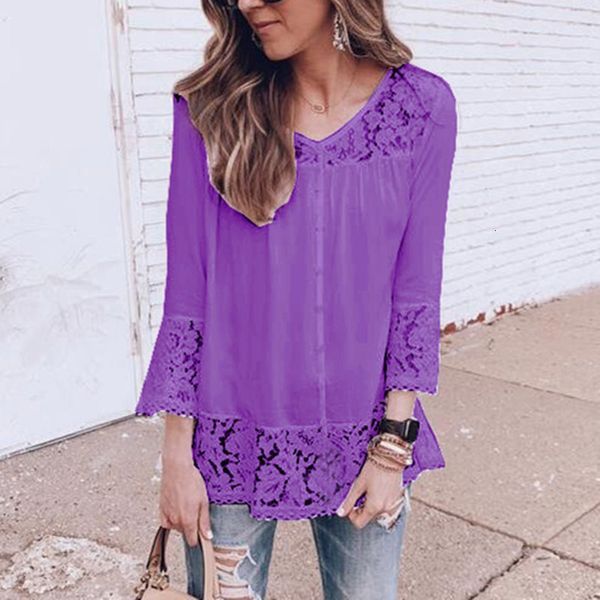 

2021 new plus size 5xl fashion lace harajuku tshirt t shirt women shirts pullover tee three quarter solid o-neck casual elegant o0rg, White