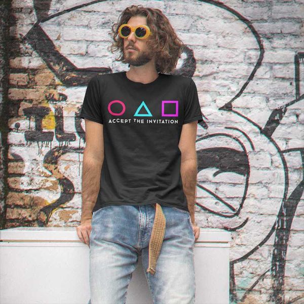 

men's t-shirts squid game round six for men women t shirt korean tv series vintage tees short sleeve collar t-shirt cotton gift clothes, White;black