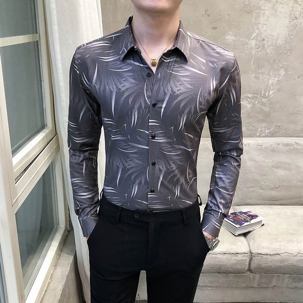 

gray male shirt fashions 2021 autumn long sleeves of men's dress thin set digital shirts for formal man mxw9, White;black