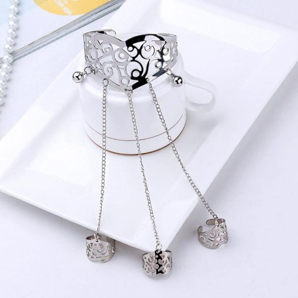 

charm bracelets simple multilayer tassel ring hand chain gold silver color alloy bangle finger harness jewelry accessories, Golden;silver