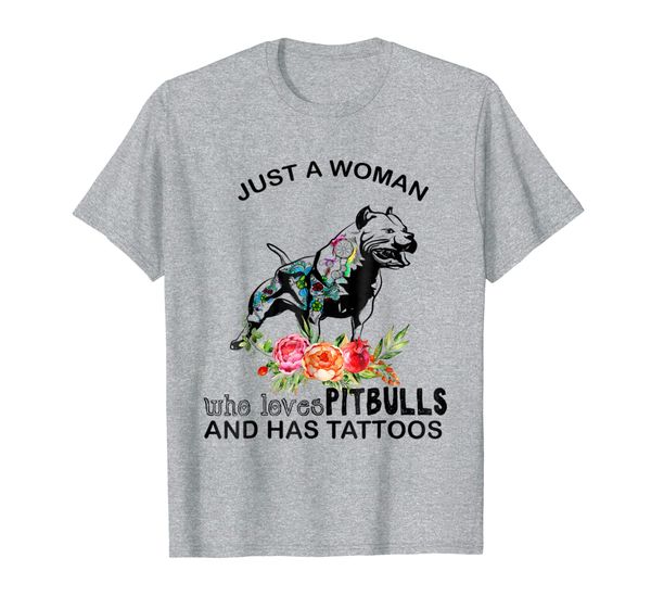 

just a woman who loves pitbulls and has tattoos tshirt, White;black