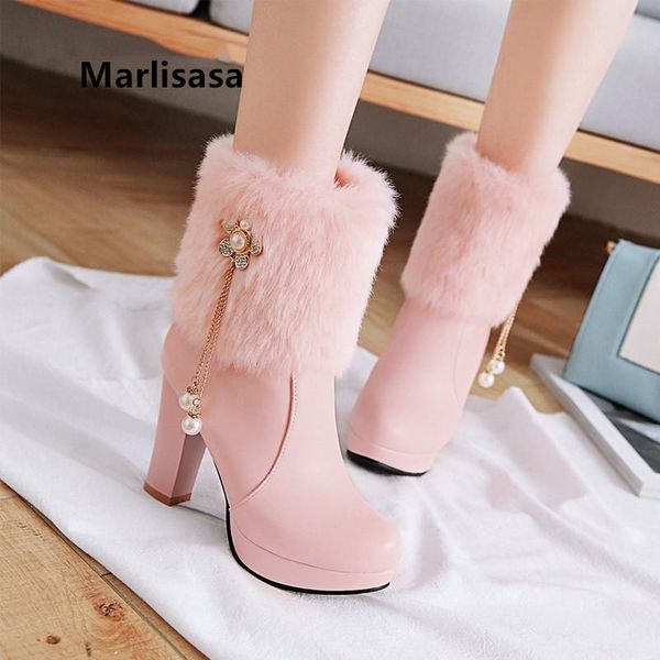 

boots marlisasa botas femininas women classic winter warm lady casual autumn fur black pu leather g3238