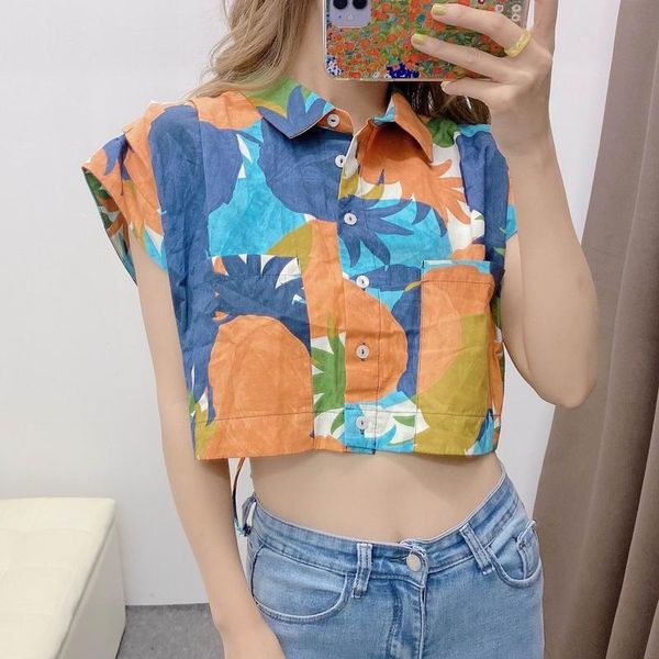 

women's blouses & shirts wide women blouse short shirt summer 2021 fashion vintage prints plus size lady crop top, White