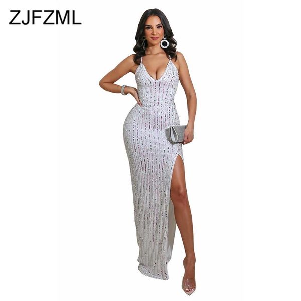 

white/dark blue spaghetti strap party club dress women deep v neck side high split maxi dresses lace up backless vestidos, Black;gray