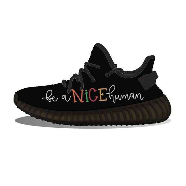 

diy custom be a nice human simple running shoes mesh printed mens womens trainers outdoor sports sneakers, Black;white