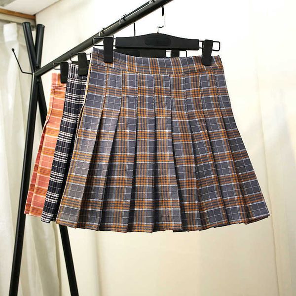 Qooth Herbst Winter Faltenröcke für Frauen Harajuku Mini Kurzer Matrosenrock Japanische Schuluniform Faldas QH1648 210609