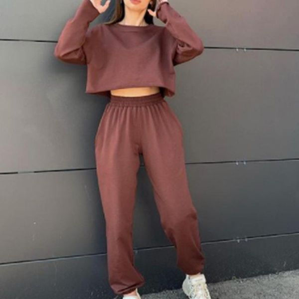

women's two piece pants women round neck +loose 2pc suit solid autumn casual long sleeve matching set femme streetwear tracksuit, White