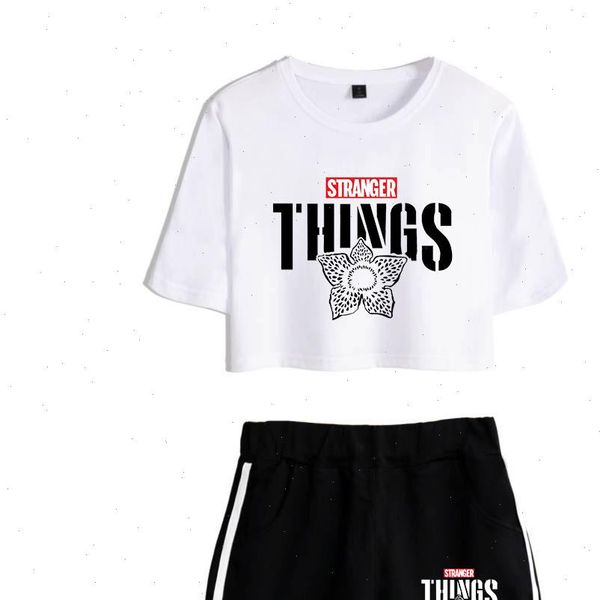 

new stranger things t shirts shorts girls sport suit tracksuit shirts outfit print leisure two set women shorts, Gray