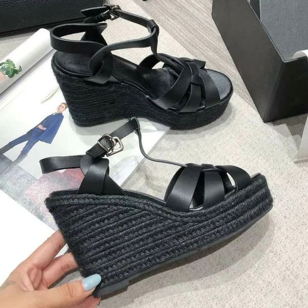 Femme Nouveaux compens￩es Sandales T-Bracelet en cuir plate-forme Wedge Espadrillas size34-40