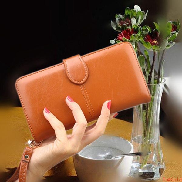 

wallets wallet, oil wax leather, handbag, lady's long mobile phone, big money card bag purse women luxury wallet, Red;black