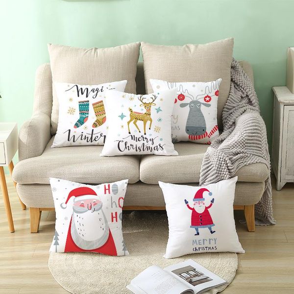 

1 pcs christmas new year throw pillows home decorative polyester office sofa car seat pillowcase santa cushion cover 45x45cm