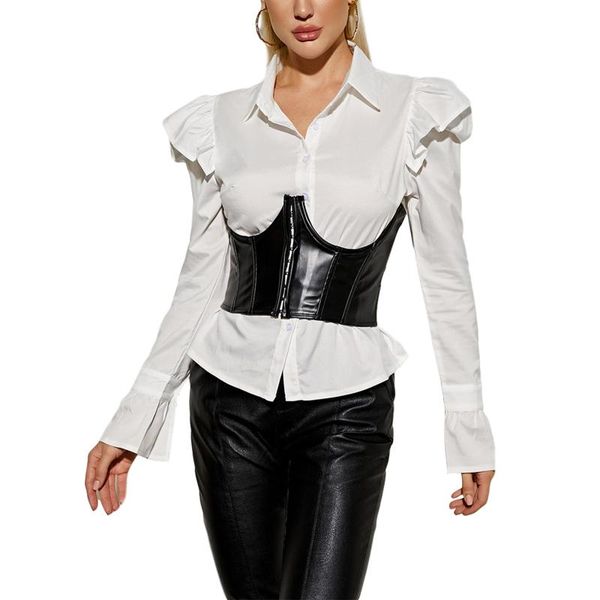 

belts women corset waist belt black stitching zipper pu leather wide elastic tie bodycon waspie sling vest 2021 fashion, Black;brown