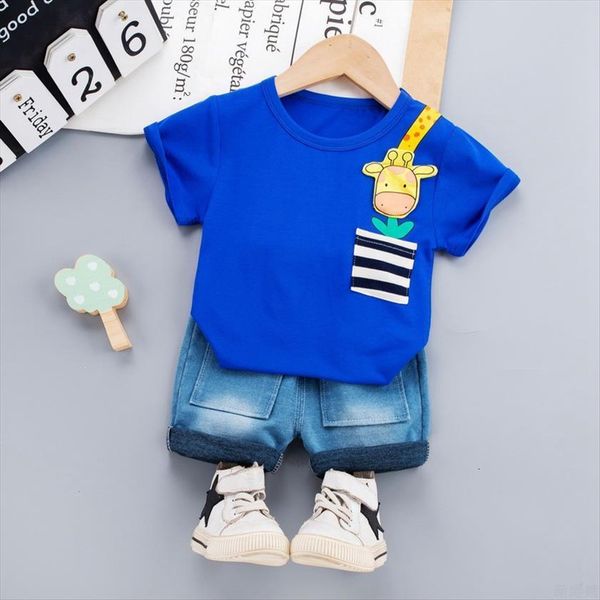 

children clothing sets summer toddler infant girls boys t shirt shorts cartoon giraffe kids casual clothes outfit, White