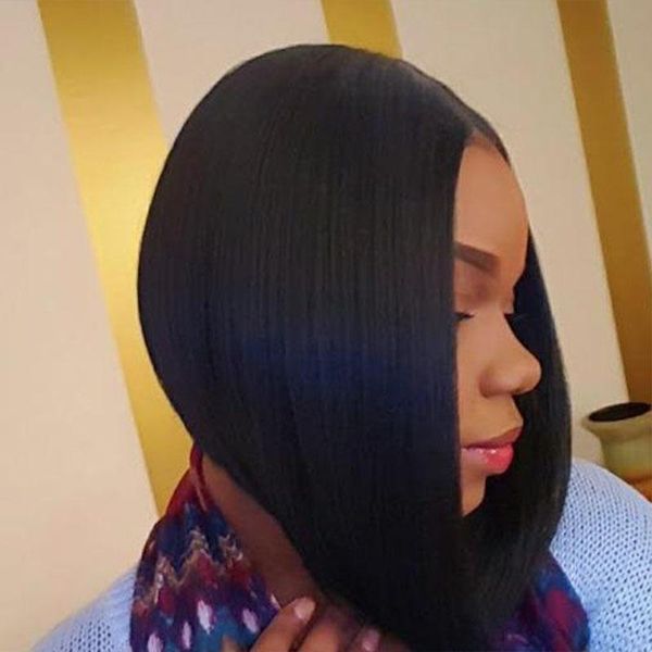 

synthetic wigs short straight bob wig black color lace front for women heat resistant fiber hair middle part daily party