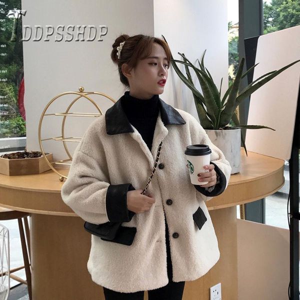 

autumn winter jacket streetwear warm casual imitation lambswool outwear coat, Black;brown