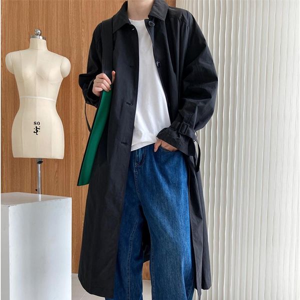 

women's trench coats 2021 autumn casual ladies long coat loose women overcoat fashion elegant solid color female outwear t397, Tan;black