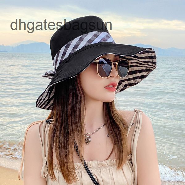 

brand cap and carves double sided lattice big brim fisherman hat female summer sun hat anti ultraviolet sunshade sunscreen versatile o6m9, Blue;gray