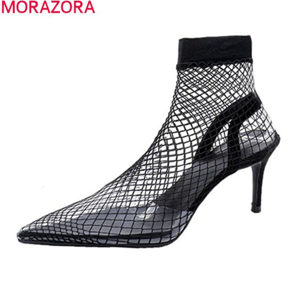 

boots morazora 2021 arrival fashion high heels shoes summer comfortable breathable pointed toe ladies ankle, Black