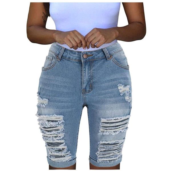 

women's shorts 2021 summer denim short jeans women mid waist hole ripped fashion casual slim lady pants streetwear, White;black