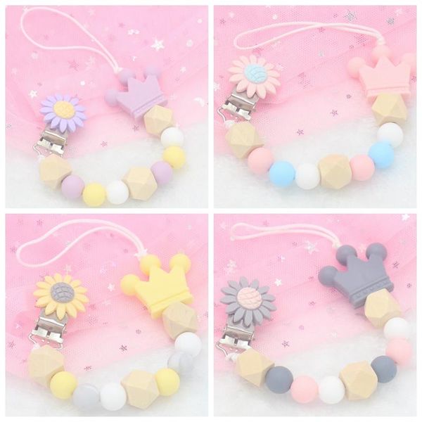 

pacifiers# silicone pacifier clip wooden bead dummy holder cute clips soother chains baby teething toy for chew