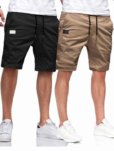 

men 2pcs patched detail drawstring shorts v0tc#, Black