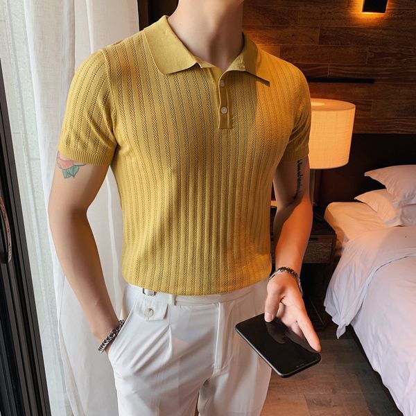 

men's t-shirts summer ice silk short sleeve knitted polo men clothing turn down collar slim fit casual tee homme fw49, White;black
