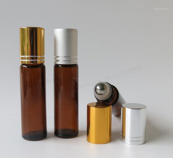 

30pcs/lot 10ml portable empty refillable amber glass roll on bottle for essential oils perfume roll-on cosmetic packing1