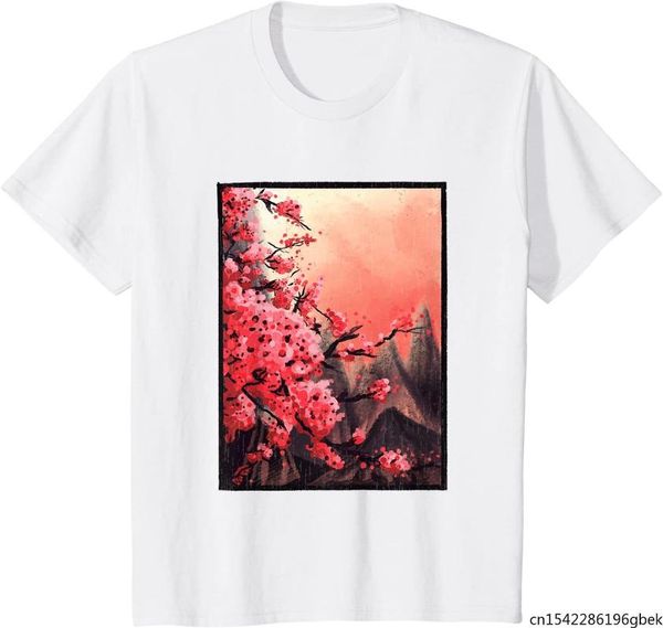 

men's t-shirts sakura cherry tree japanese ukiyoe art t-shirt, White;black