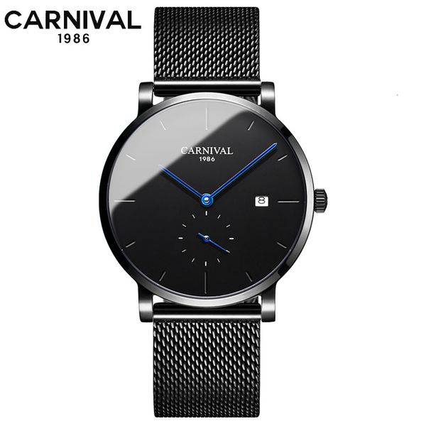 

sports mode mechanical watch carnaval 2019 automatic men small seconds 24-hour dial sapphire montre homme, Slivery;brown
